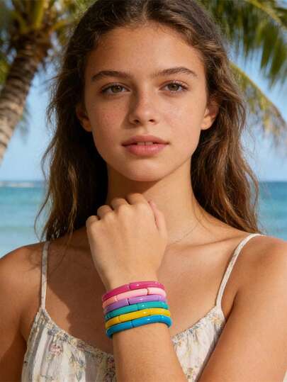 1pc Fashionable Minimalist Cute Acrylic Colorful Curved Tube Bracelet, Suitable For Teenagers, Daily Matching, Beach Party Jewelry Gift