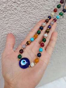 1pc Personalized Devil's Eye Glass Bead Necklace With Fashionable Style For Women's Bead Necklace Suitable For Daily Wear At Outings, Parties, And Gatherings - 彩色 - 查看 2