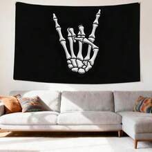 1pc Fabric Tapestry Skeleton Hand Rock Gesture, Perfect For Rock Music Fans And Punk Culture Followers, Wall Decor For Bars, Restaurants, Cafes Pubs, Room, Home Decoration Materials - A - Xem 3