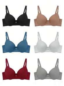 6Pzs Sujetadores B cup Push-Up Sin Costuras con Encaje, Detalles de Lunares - Sujetadores Cómodos y Deportivos para Tallas Grandes y Pequeñas - 3301-6 piezas - Ver 4