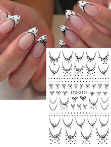 2pcs Black Lace Bow Nail Stickers, Butterfly Dot Nail Art Decals, DIY Nail Decorations For Spring/Summer - Black - View 5