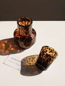 1pc 220ml Brown Tortoiseshell Glass Cup, Retro Leopard Print Glass Cup, Vintage High-End Tea Cup/Water Cup For Living Room, Kitchen, Home Use, Suitable For Cafe Latte, Afternoon Tea, Gift - Multicolor - View 4