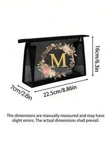 1pc Wide Bottom Mesh Cosmetic Bag, Printed With Floral And Gold Letter Pattern, Mesh Design Prevents Moisture, Suitable For Traveling Bottles, Cosmetics, Toiletries, Skincare, Shampoo, Lotion, Zippered Closure Foldable Lightweight Fade-Resistant Storage Pouch, Gold Mesh Cosmetic Bag With Letter And Floral Print, Ideal Valentine's Day Gift Bag - Multicolor - View 10