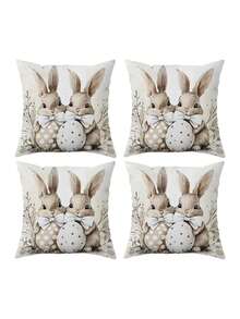 1/2/4pcs Easter Bunny & Egg Pillow Cover - Vintage Watercolor Spring Case With Bow Tie Design, Pastel Colors Suitable For Easter Home Decor, Machine Washable Cover Only (No Insert) - Apricot - View 8