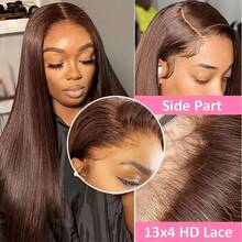 200% Density Straight 13*4 Full Lace Front Wig, Black Brazilian Virgin Hair Hairline, HD Transparent Pre-Trimmed Natural Hairline 5*5 No Glue Pre-Plucked Wig, #4 Brown Mixed Hair Natural Look Elegant Daily Wear Versatile Hair Accessory - Brown - View 6