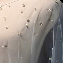 1pc White Beaded Mesh Shawl, Bridal Wedding Party Performance Evening Wear - Multicolor - View 4