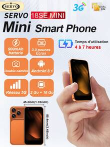 SERVO 18SEmini Smartphone, Double SIM Double Veille, Android 8.1, 3G WCDMA, RAM 2Go+ROM 16Go, WIFI, Écran 3,0 Pouces, Mini Téléphone Intelligent - Noir - Voir 15