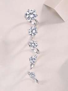 1 chiếc nhẫn Moissanite bằng bạc 925 dành cho nữ, nhẫn cưới kèm giấy chứng nhận, trang sức cưới thích hợp cho lời cầu hôn, lễ đính hôn, kỷ niệm, tiệc tùng. - Bạc - Xem 12