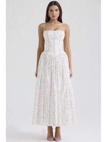 Fairy Temperament Fashionable High-End French Strap Gentle Dress Slimming Floral Strap Dress - White - View 7