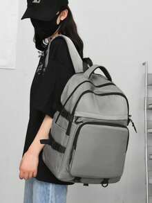 Fashion Versatile Backpack With Pom Pom Charm - Essential For School! Ladies Casual Shoulder Bag, Women Travel Backpack, Student Schoolbag, Shoulder Bag (With/Without Charm), Random Style - Black - View 2