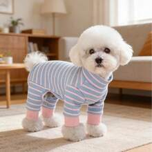 1 件全新宠物衣服，适合泰迪、博美犬、猫等小型犬的四腿狗服，舒适透气的休闲睡衣，适合春季、秋季和冬季 - 粉色 - 查看 4