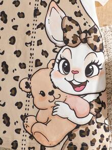 夏季新款女婴可爱卡通兔子豹纹吊带裙，宽松休闲甜美舒适短袖连衣裙，时尚透气女婴夏季服装 - 白色 - 查看 8