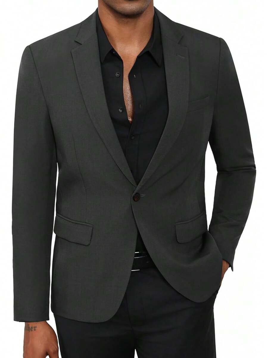 Men's Casual Blazer Jacket, Lightweight Regular Fit For Business - Màu xám đen - Xem 1