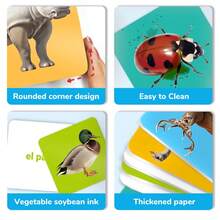 beartale 54张双面动物主题闪卡，西班牙语版蒙特梭利教育玩具，幼儿园认知学习卡牌游戏，儿童学习用品，返校及生日礼物 - 彩色 - 查看 8