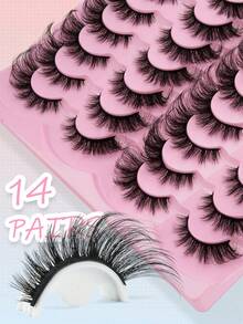 14对装超值装 3D蓬松轻盈自然浓密假睫毛，猫眼款，柔软可重复使用，易于佩戴，适合日常、派对、约会及各种场合 - 濃密款 - 查看 5