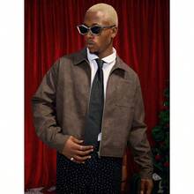Men's Street-Style Popular INS Matching Men Jackets And Coats,Men's Casual Short Brown PU Leather Zip-Up Jacket, Autumn,Leather Jacket,Streetwear,Winter Jacket,Warm Winter Outfits, Christmas Outfits,Boy Friend Gifts Vintage Jacket Cropped Men Jacket Cropped Zip Up Men Men Cropped Blazer - 棕色 - 查看 4