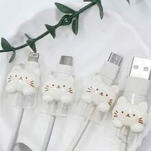 Cute Cat 2pcs Shiny Cute Cat Cable Protector, Anti Bending Winder Clip, Bite Proof Sleeve Compatible With IPhone/Type C/USB Women Gift Birthday Gift - Multicolor - View 3