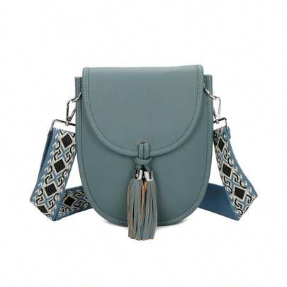 IKRUSH Flap Over Crossbody Bag With Tassel And Printed Strap I39392
