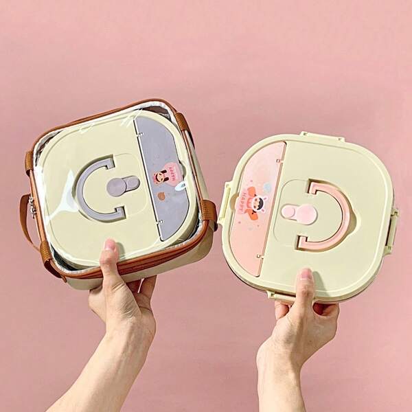 850/900ML 3/4 Compartments Portable Lunch Box With Cutlery & Handle , Cute Pattern Sealed Leak Proof 304 Stainless Steel Lunch Container Set, Large Capacity Divided Bento Box, Food Storage Container, Microwave&Dishwasher , Hot Water Heatable, Suitable For Student And Adult Use In School, Office, Outdoor Camping, Picnic, Travel