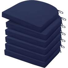 Juego de 6 cojines para sillas de exterior, resistentes al agua, cojines para sillas de patio con lazos, cojines de asiento para exteriores para muebles de patio, 17"x16"x2", azul marino - Beis - Ver 1