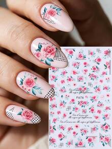 6 Flower Nail Stickers, Self-Adhesive Nail Stickers Designed With Spring And Summer Flower Petals And Leaves, Suitable For Daily And Wedding Nail Care DIY Home Salon Nail Stickers - Multicolor - View 8