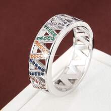 1pc Minimalist V-Shaped Letter Wave Design Cubic Zirconia Inlaid Fashion Ring For Women - Multicolor - View 15