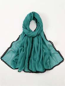 1入婦女巴厘紗純色圍巾，帶小蕾絲修飾，全配通透透氣皮膚友好包巾，適用於日常穿搭 - 彩色 - 查看 21