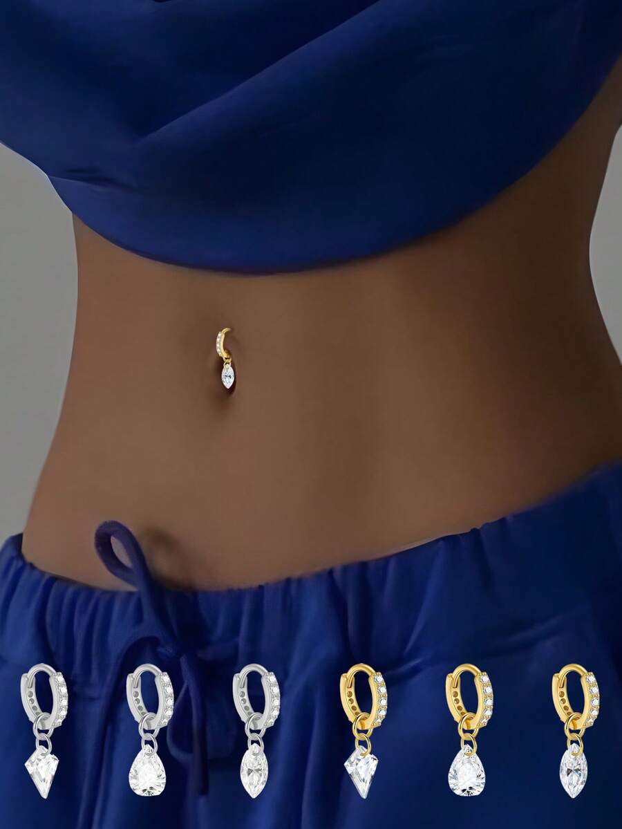 1枚S925纯银镶钻水滴形肚脐环，送给妈妈、女朋友或姐妹的完美礼物 - 單隻 - 查看 1