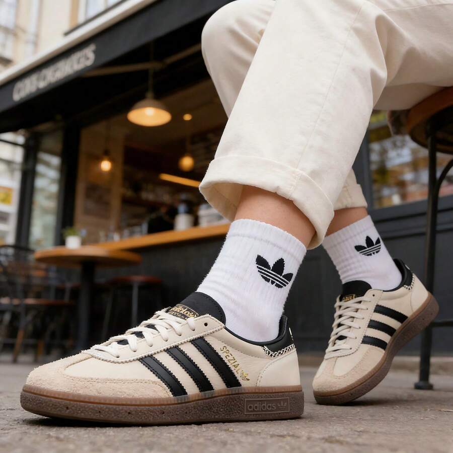 Adidas Originals Giày thể thao thường ngày unisex, giày thể thao cổ thấp chuyên dụng cho bóng ném, giày sneaker kiểu retro, giày thể thao thoải mái và thoáng khí. - Màu be/đen - Xem 1