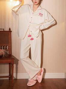 2pcs Disney Marie Cat Print Cotton Long Sleeve Pajama Set For Women, Spring/Autumn - White - View 11