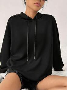 Felpa con cappuccio da donna 2026 primavera/estate, colore unito oversize e ampia, top, stile vacanza al mare, stampa grafica, casual primavera/estate, streetwear oversize, pile, Natale - nero - Visualizzare 4