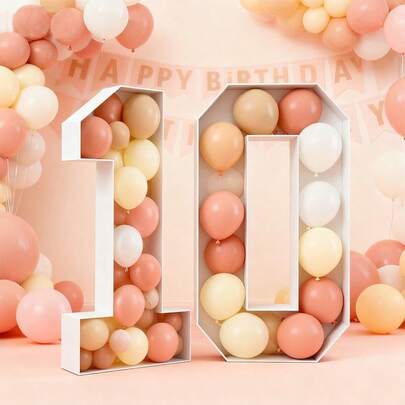 1개 숫자 "0" - "9"가 있는 대형 미리 잘라낸 폼 보드 프레임, 3D 프레임, 풍선과 꽃으로 채울 수 있는 번호가 매겨진 프레임, 파티 장식, DIY, 발렌타인 데이, 생일 기념일 결혼식 장식, 풍선 액세서리에 적합하며 풍선은 포함되지 않음