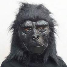 黑色橡胶毛绒猴脸乳胶大猩猩面具，趣味动物全脸面具，适合万圣节、圣诞节等场合。 - 1pc Monkey Mask - 查看 8