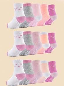 5 đôi tất dài đến bắp chân màu hồng dễ thương cho bé gái, chống trơn trượt, thoải mái, đa năng cho trang phục thường ngày, phù hợp cho bé đang tập bò, họa tiết trái tim màu hồng. - Nhiều màu - Xem 7