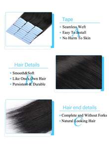 20英寸10片装无缝融合式接发，女士隐形肤色直发黑色自然渐变色接发片 - S1 - 查看 5