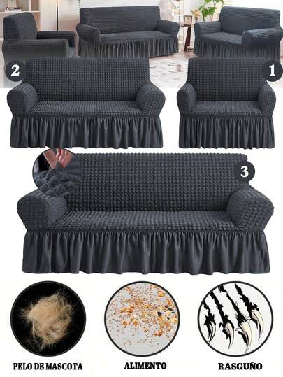 1/2/3/4 Plazas de funda de sofá de tela elástica 3D con diseño de burbujas, falda decorativa, lavable, con buena elasticidad, fácil de instalar, suave al tacto y resistente a la suciedad. Ideal para salones, dormitorios, oficinas, entre otros espacios. Especialmente adecuada para lugares con mascotas como gatos y perros. Disponible en varias tallas.