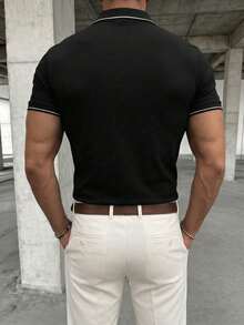 GRDR Men's Casual Solid Color Short Sleeve Polo Shirt For Summer - Black - View 3