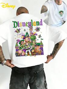 Authorized By Disney, Disneyland Carnival Limited T-Shirt Toy Story Purple And Green Gold, Letter Design, Breathable Round Neck, Adult Loose Casual Shirt, Fan Gift, Playful Design, Machine Washable. - White - View 1