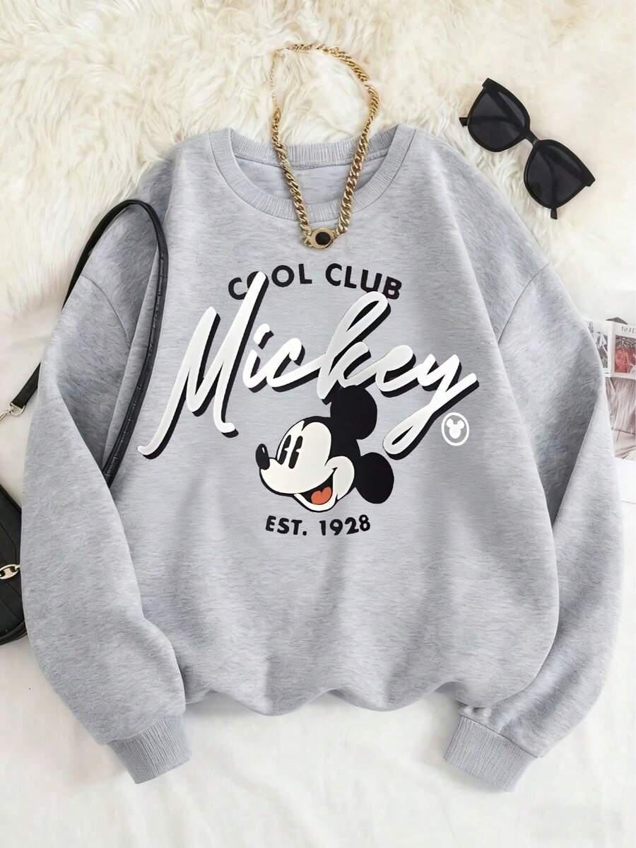 Disney Officially Licensed Unisex Kids Crewneck Sweatshirt - 100% Polyester, Ultra Comfortable & Super Soft Heather Grey Mickey Mouse Graphic Print, Ages 1-14, Stylish Relaxed Fit, High Appeal, High Repeat Customer Rate, Daily Versatile, Commute Essential, Disney Limited Edition Design, Ideal For Fall & Spring Playdates & School, New Arrival, Express Delivery - Grey - View 1