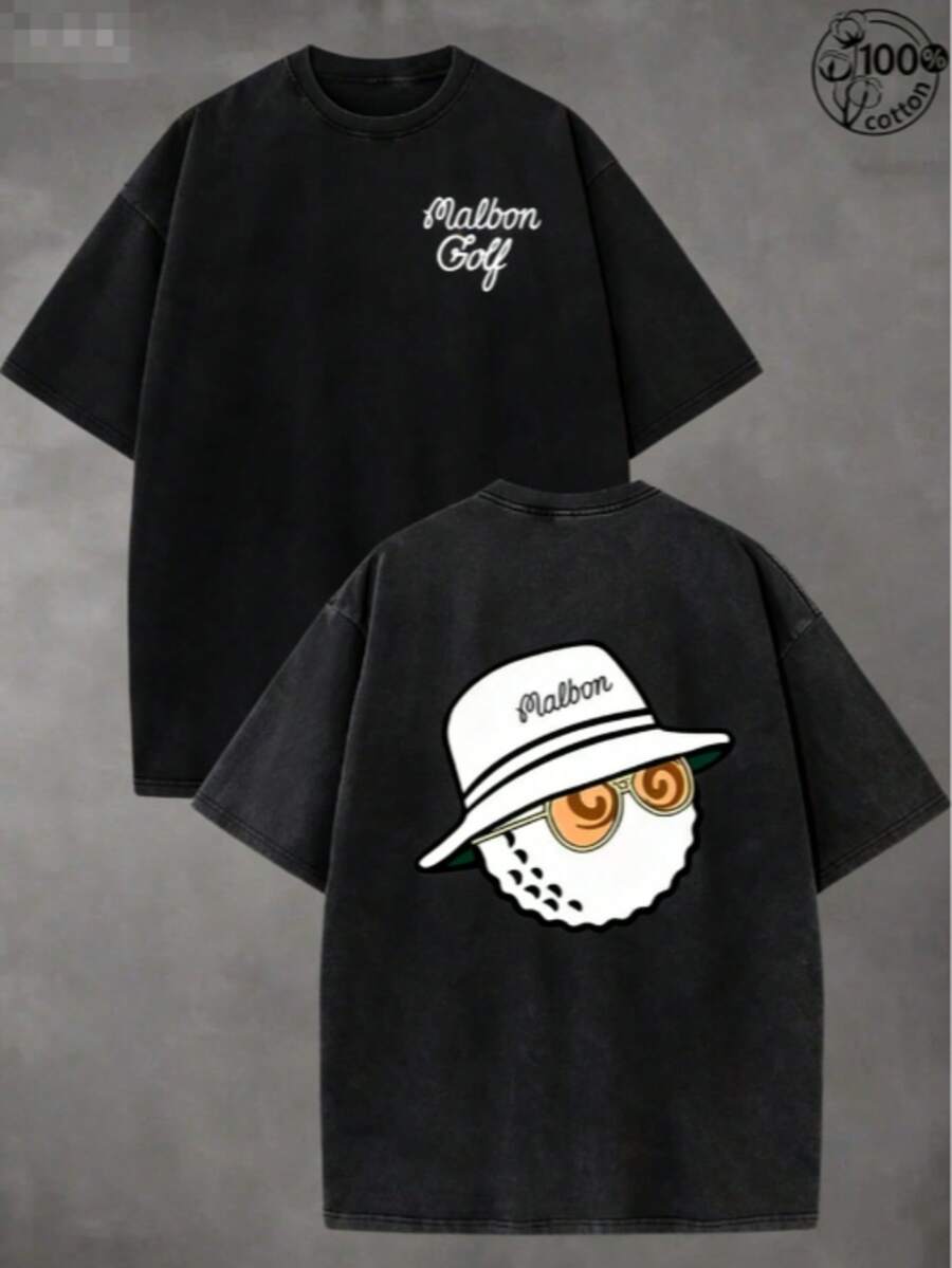 Retro Creative Pattern, Golf T-Shirt, Men's And Women's T-Shirts, 230G Wash Cotton High-Quality Cotton Double-Sided Printed T-Shirt, Suitable For Street Retro And Outdoor Sports And Casual, Daily Hip-Hop Style Outfit, Perfect Gift. - Unisex Plus Size Top - 黑色 - 查看 1