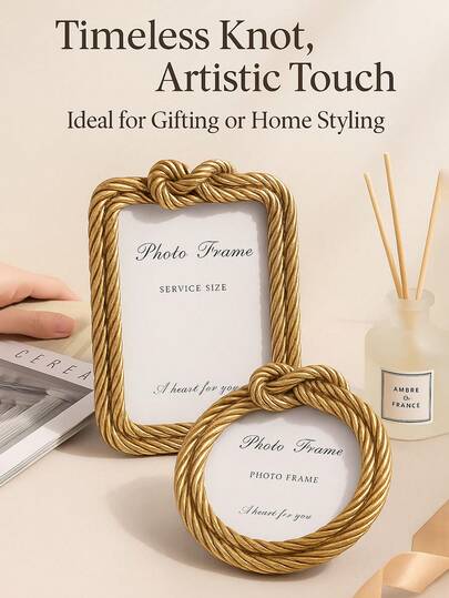 1pc Creative Iron Wire Knot Decor Photo Frame, Resin Material Frame For Desktop Cozy Photo Display And Photography Prop