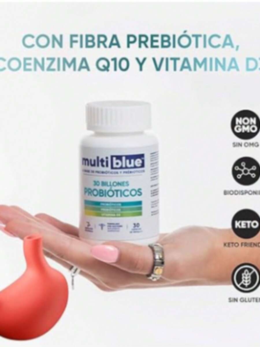 Probióticos y Prebióticos 30 Cápsulas | 30 Billones UC | Lactobacillus, Acidophilus, Paracasei y Vitamina D3 | 100% Natural, Sin Gluten | 1 capsula diaria (1 mes) | Suplementos Alimenticios MULTIBLUE - Blanco - Ver 1