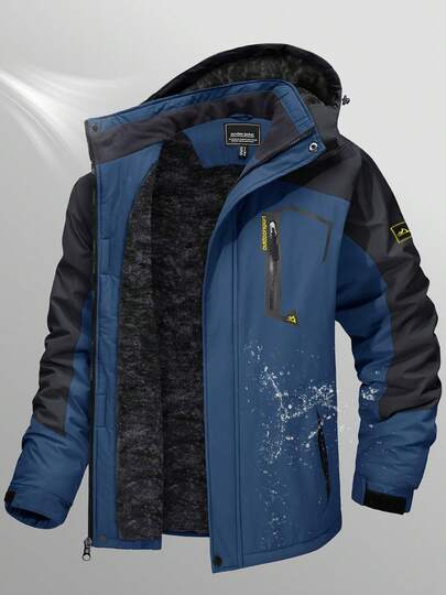 KEFITEVD Men's Mountain Ski Snow Jacket Thermal Fleece Lined Winter Warm Hiking Coat Waterproof Windbreaker Full-Zip Up Coat With Multiple Pockets