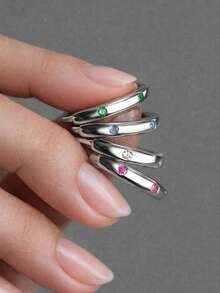 FOREVER QUEEN 1件925纯银小圆环耳环，镶嵌单颗宝石，抛光生日石首饰 - 單隻耳圈 - 查看 7