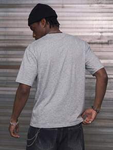 Camvyn Áo thun nam tay ngắn dáng rộng, chất liệu nhẹ, in họa tiết may mắn, thích hợp mặc mùa hè. - Xám - Xem 2