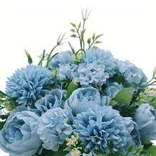 4 PCS Artificial Peony Hydrangea Flowers, Pink & Blue Faux Silk Flowers For Table Centerpieces, Spring Floral Arrangements For Home Wedding Party Decor - Baby Blue - View 9
