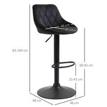 Set Of 2 High Stools, Adjustable Height, Black, With Footrest, Velvet And Metal Material, Dimensions 46x48x83 - 104 Cm. - Black - View 8