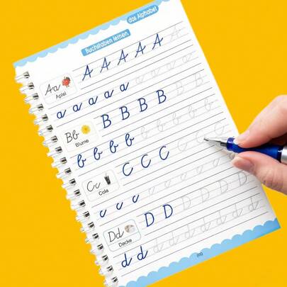 16-seitiges deutsches Handschriftpraxis-Arbeitsheft, geeignet zum Üben von Schreibschrift-Schriftarten, Lernen des deutschen Alphabets, deutsches Kalligraphie-Übungsheft, Schreib-Übungsbuch, liniertes Notizbuch, Übungsheft