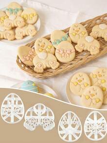 Juego de 4 piezas de cortadores de galletas de Pascua, sellos con diseño de conejo/huevo, sellos para galletas, moldes para hornear, herramientas para hacer galletas de postre, utensilios de cocina, moldes reutilizables, adecuados para manualidades DIY, regalos para fiestas de Pascua - Multicolor - Ver 13