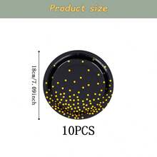 Black & Gold Half-Dot Disposable Tableware Set, 7/9 Inch Party Plates, Disposable Paper Plates, Napkins, Cups, Suitable For Holidays, Weddings, Engagements, Birthdays, Parties, Celebrations - Multicolor - View 10